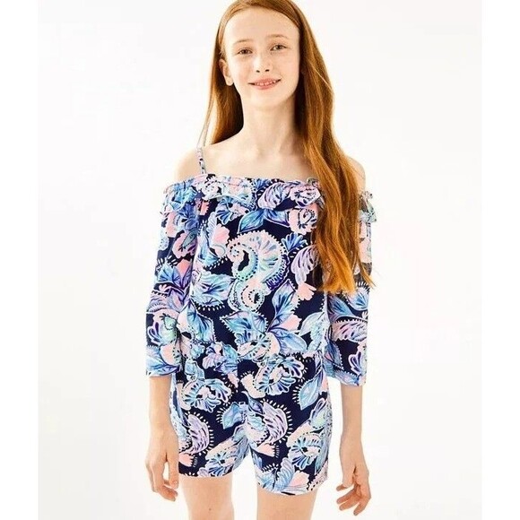 Lilly Pulitzer Margaret Romper One-Piece Printed Cotton S 4-5 Years New 278556